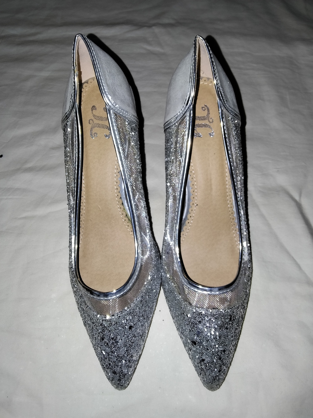 Women's Silver Glitter Pointed-Toe Flats